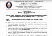 UHO Buka Pendaftaran SMMPTN Tahap II