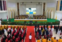 Dies Natalis ke-41, UHO Makin Tumbuh dan Berkembang Upacara senat dalam rangka Dies Natalis atau hari jadi ke-41 yang berlangsung di Gedung Auditorium, Jumat 19 Agustus 2022. (FOTO ISTIMEWA)