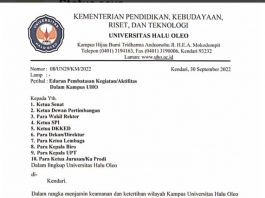 Ciptakan Suasana Kondusif Kampus, Rektor UHO Batasi Aktifitas Civitas Akademika