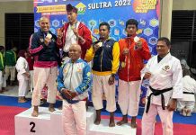 Prajurit Korem 143/HO Raih Medali Perak di Porprov Sultra Para atlet penerima medali pada Cabor Kempo.