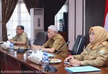 Asrun Lio Pimpin TPID Ikuti Rakor Pengendalian Inflasi Suasana Rakor Pengendalian Inflasi di Daerah melalui Zoom Meeting, di Aula Merah Putih Rumah Jabatan (Rujab) Gubernur Sultra, Selasa 24 Januari 2023. (Foto Istimewa)