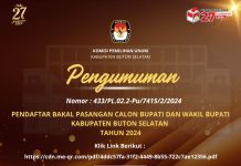 Pengumuman Pendaftaran Pasangan Calon Bupati dan Wakil Bupati Buton Selatan 2024