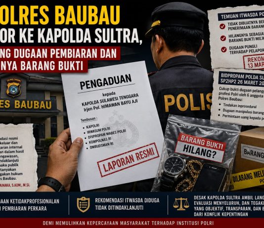 Kapolres Baubau Dilapor ke Kapolda Sultra, Singgung Dugaan Pembiaran dan Hilangnya Barang Bukti
