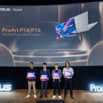 ASUS Rilis Laptop Kreator Berteknologi AI Ketgam : Adrian Pradipta Technical Public Relations, ASUS Indonesia, Rudy Salim CEO PRESTIGECORP, Lenny Lin, Country Manager ASUS Indonesia, Marcello Tahitoe, Top Indonesian Singer