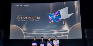 ASUS Rilis Laptop Kreator Berteknologi AI Ketgam : Adrian Pradipta Technical Public Relations, ASUS Indonesia, Rudy Salim CEO PRESTIGECORP, Lenny Lin, Country Manager ASUS Indonesia, Marcello Tahitoe, Top Indonesian Singer
